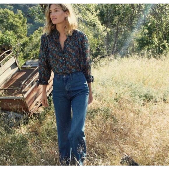 DOEN Rose Top in Navy Lady Bird Floral Print XS - Picture 4 of 12
